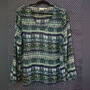 Liz Claiborne - Ladies Sheer Multicolor Geometric Blouse - XL